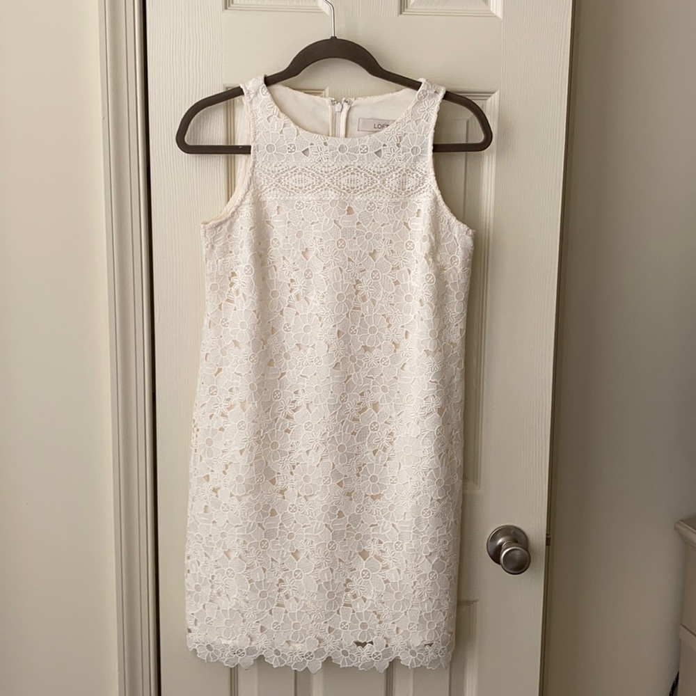 White lace dress, Loft size 0